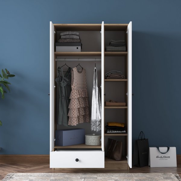 Mendy garderob 90 cm - Valnöt/vit Mendy garderob 90 cm - Valnöt/vit