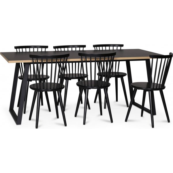 Edge 3.0 matgrupp 190x90 cm inkl 6 st svarta pinnstolar Castor - Svart Hgtryckslaminat (HPL)