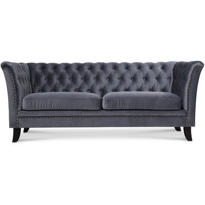 Milton Chesterfield 2-sits soffa i grå sammet + Möbelvårdskit för textilier