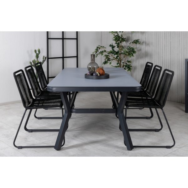 Virya utematgrupp med 6 st Lindos stolar - Svart/Grå Virya utematgrupp med 6 st Lindos stolar - Svart/Grå