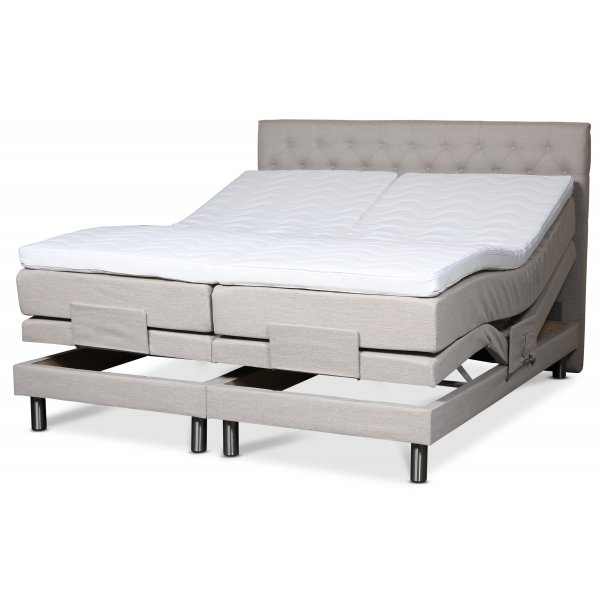 Ställbar dubbelsäng 180x200 cm 7-zons beige med gavel + Möbeltassar Ställbar dubbelsäng 180x200 cm 7-zons beige med gavel + Möbeltassar