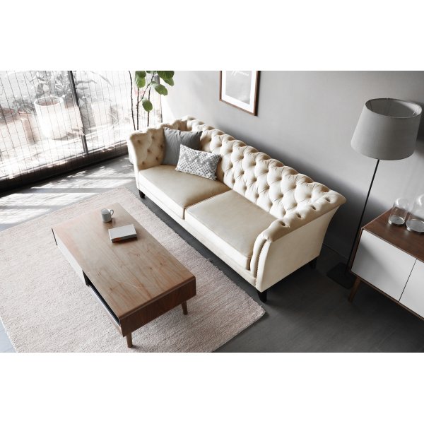 Soffa 3-sits Chesterfield beige - Milton + Textilrengöring för möbler Soffa 3-sits Chesterfield beige - Milton + Textilrengöring för möbler