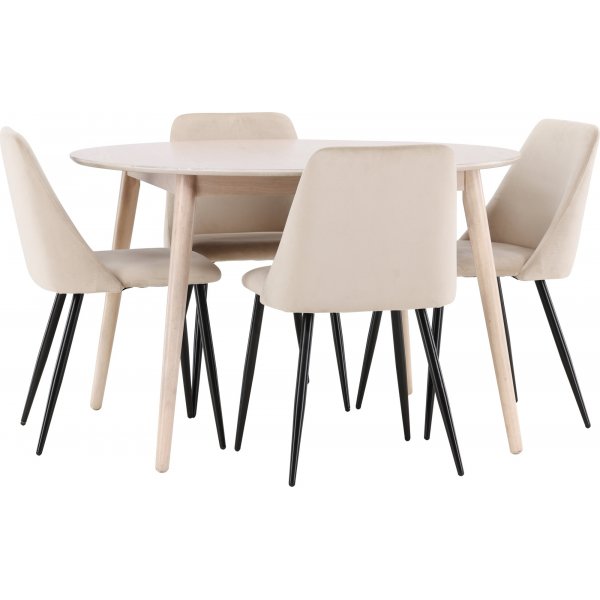 Matbord Flora med 4 st Night stolar - Beige/svart/whitewash + 4.00 x Stolsdyna Matbord Flora med 4 st Night stolar - Beige/svart/whitewash + 4.00 x Stolsdyna