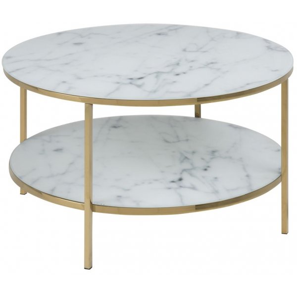 Alisma soffbord med ben 80 cm - Vit marmor/guld