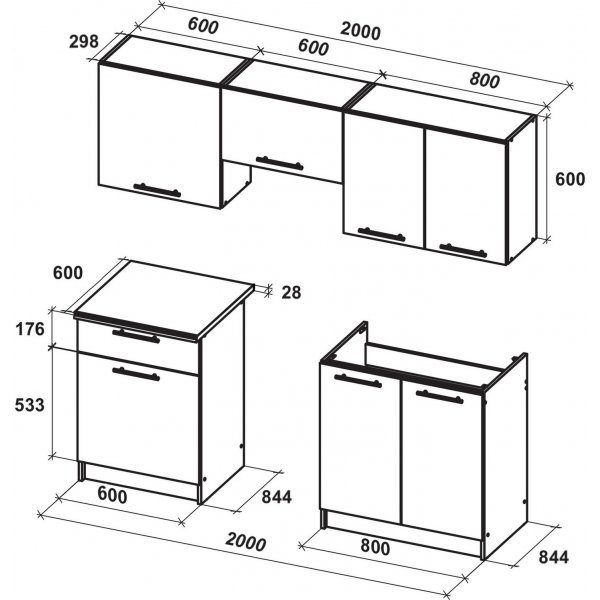 Marija complete keuken 200 cm - Glanzend wit/sonoma eik/wit