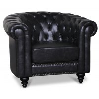 Chesterfield Royal fåtölj - Svart vintage (PU-läder) Chesterfield Royal fåtölj - Svart vintage (PU-läder)