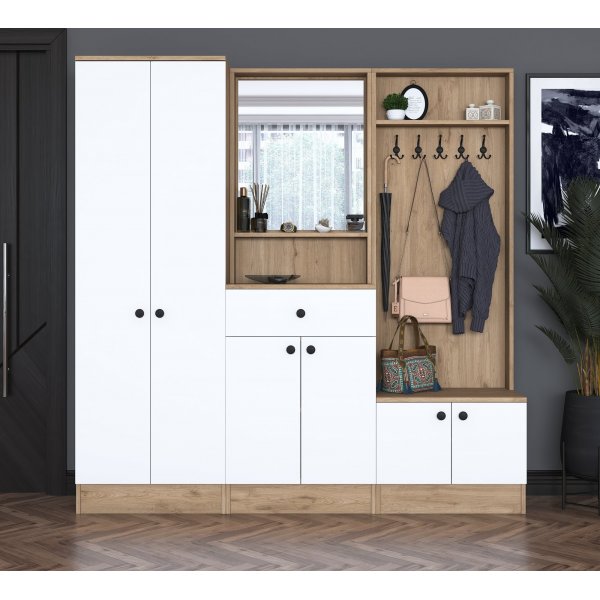 Meuble d\\\'entrée Mendy 180 cm - Noyer/blanc Meuble d\\\'entrée Mendy 180 cm - Noyer/blanc