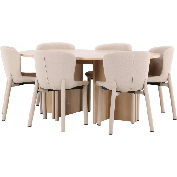 Matbord Strada med 6 st Astoria stolar - Beige/whitewash + 6.00 x Stolsdyna Matbord Strada med 6 st Astoria stolar - Beige/whitewash + 6.00 x Stolsdyna
