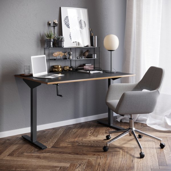 Wedge hj och snkbart skrivbord i svart HPL