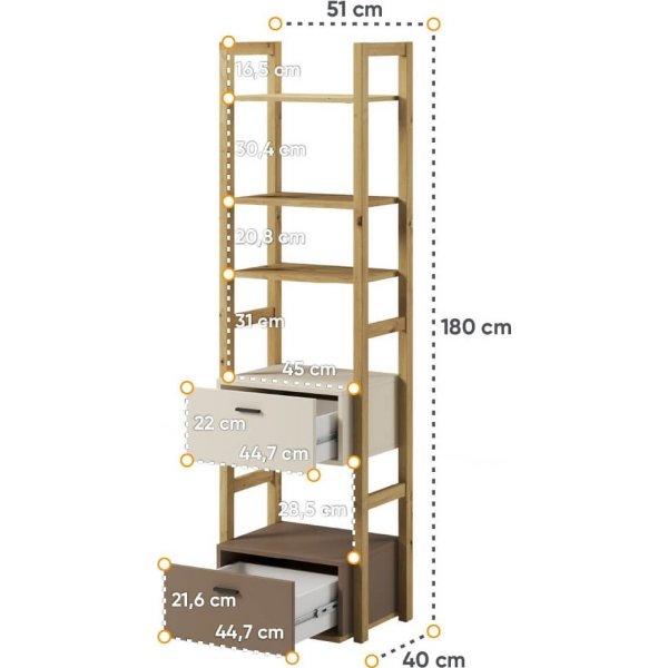 Bibliothque troite Lenny - Chne artisanal/beige/truffe