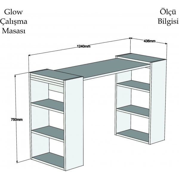 Bureau pratique 124x43,6 cm - Noyer/blanc