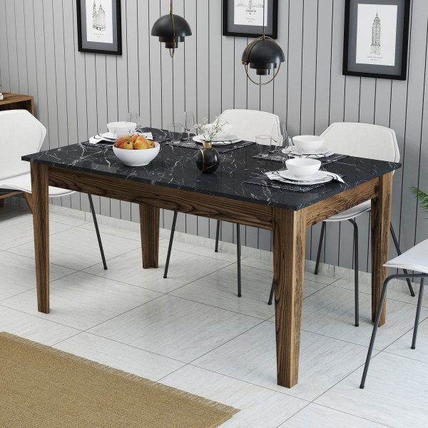 Table  manger Milan 145 x 88 cm - Marbre noir/noyer