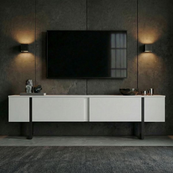 TV-b�nk Orost 180 cm - Vit/svart