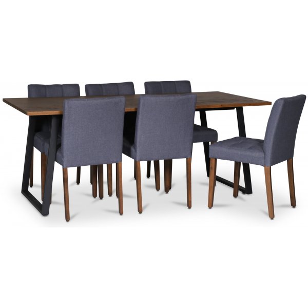 Edge 3.0 matgrupp 190x90 cm inkl 6 st gr Saga stolar - Brownstained fishbone