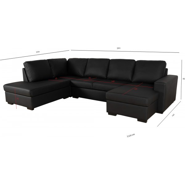 Canap U Solna en PU noir A3D + Nettoyage textile pour meubles