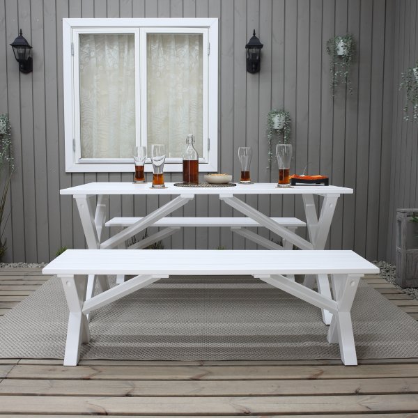 Table de groupe d'extrieur Scottsdale 150 cm avec 2 bancs - Blanc