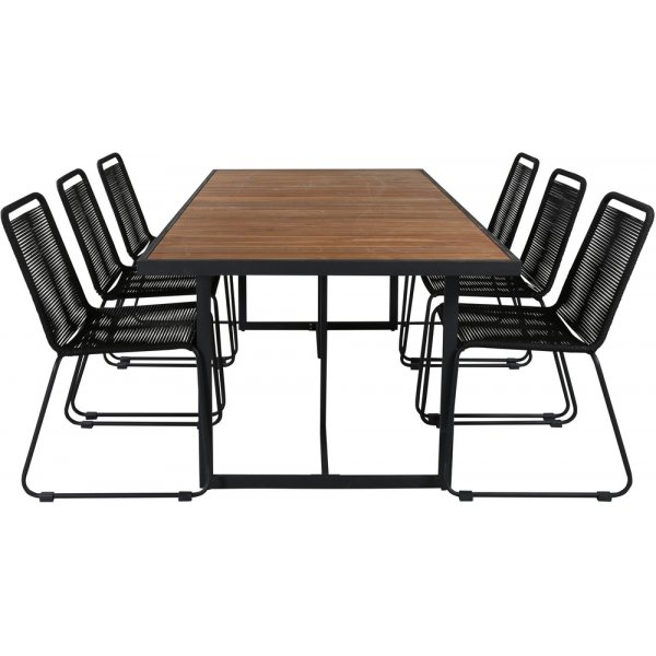 Khung utematgrupp med 6 st Lindos stolar - Svart/Natur