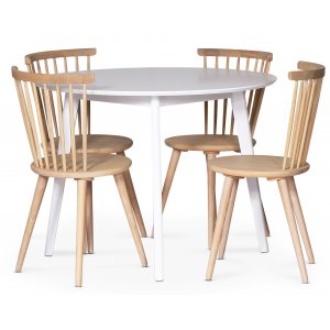 Sandhamn-voedselgroep; Ronde eettafel met 4 Castor eetkamerstoelen in White wash + 3.00 x Meubelpoten