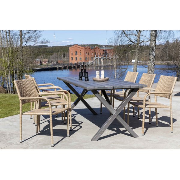 Scottsdale utematgrupp med 6 st karmstolar (stapelbara) och matbord 190 cm - Natur + Textilskydd fr mbler