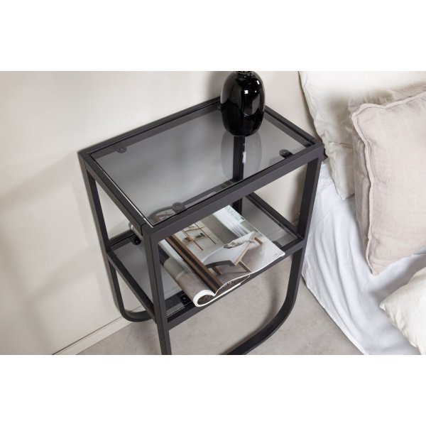 Korsbacken sngbord - Svart/glas