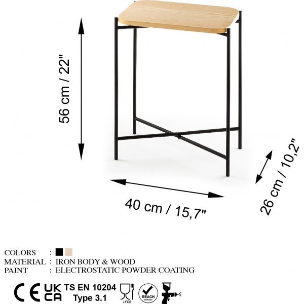 Vela 3 bijzettafels - Zwart/beige