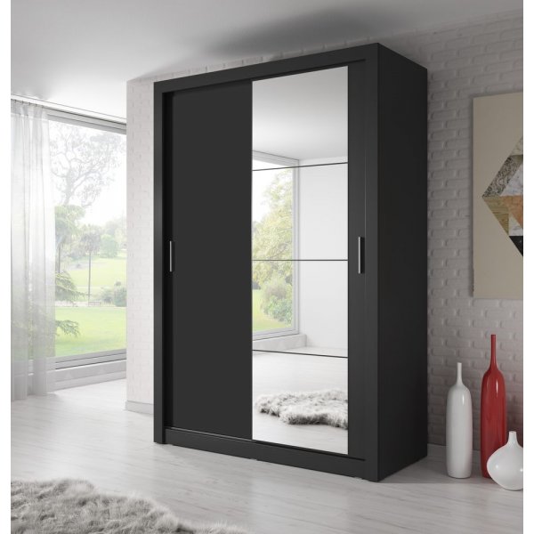 Mervyn kledingkast B150 cm - Zwart / Spiegel Mervyn kledingkast B150 cm - Zwart / Spiegel