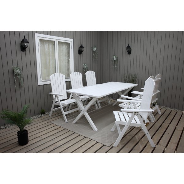 Scottsdale buitengroepstafel 190 cm incl. 6 Kungshamn positiestoelen - Wit Scottsdale buitengroepstafel 190 cm incl. 6 Kungshamn positiestoelen - Wit