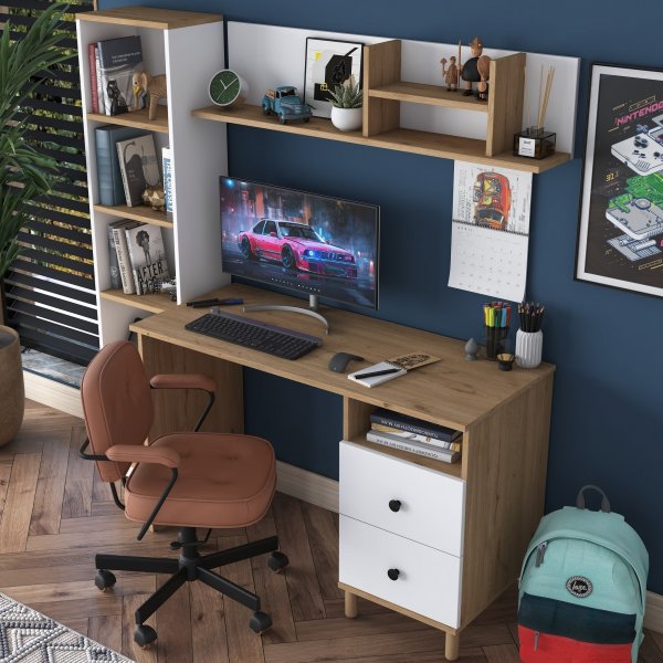 Bureau Hanna 15, 120 x 50 cm - Noyer/blanc Bureau Hanna 15, 120 x 50 cm - Noyer/blanc