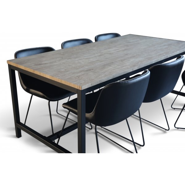 Groupe de salle  manger Texas avec 8 chaises de salle  manger Texas PU noir + table  manger Texas chne clair 200x100 cm
