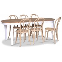 Fårö matgrupp; Ovalt matbord 160-210 cm - Vit / Oljad Ek med 6 st Danderyd No.18 matstolar Whitewash Fårö matgrupp; Ovalt matbord 160-210 cm - Vit / Oljad Ek med 6 st Danderyd No.18 matstolar Whitewash