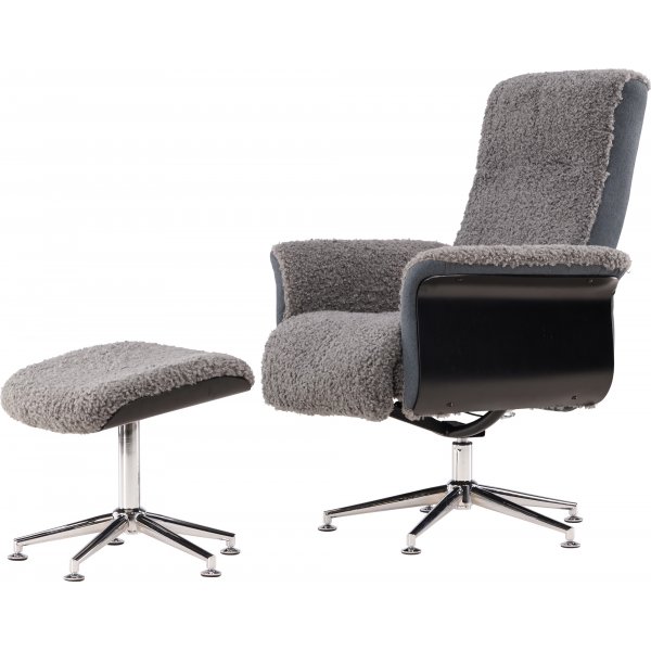 Relaxfauteuil met voetenbank - Grijs - Hagn + Vlekverwijderaar voor meubels