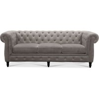 Cambridge 3-sits chesterfield - Ljusgrå sammet Cambridge 3-sits chesterfield - Ljusgrå sammet