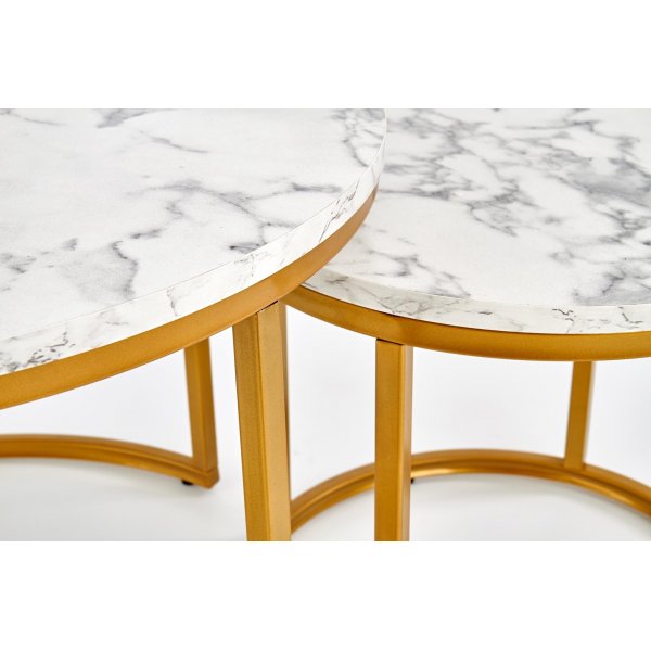 Lot de 2 tables basses 38/60 cm - Effet marbre blanc/dor