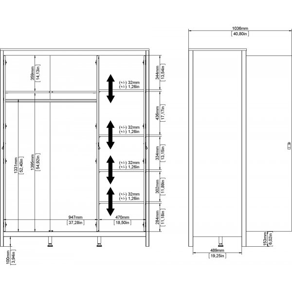 Madrid garderob med 3 dörrar - Svart Madrid garderob med 3 dörrar - Svart