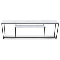 Stella mediabänk - Vitt marmorerat glas / Matt svart underrede Stella mediabänk - Vitt marmorerat glas / Matt svart underrede