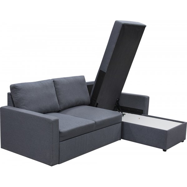 Bäddsoffa 220 cm bred mörkgrå med förvaring Bäddsoffa 220 cm bred mörkgrå med förvaring