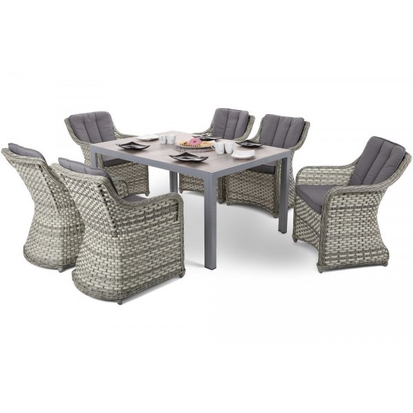 Matgrupp Capri 145 cm - silver/gr, inkl. 6 ftljer Dallas