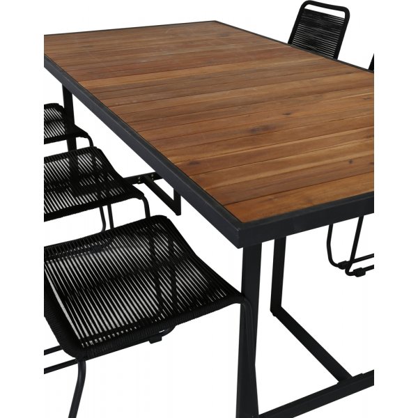 Khung utematgrupp med 6 st Lindos stolar - Svart/Natur