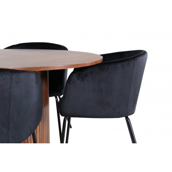 Bianca Matgrupp runt valn�t matbord med 4 st Berit svart stolar