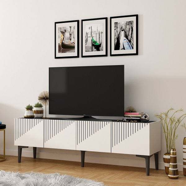 Draw TV-bänk - Vit/svart Draw TV-bänk - Vit/svart