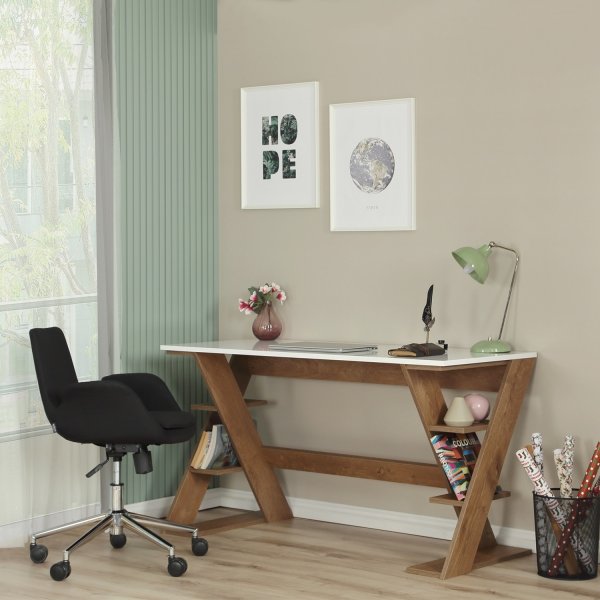 Lungo skrivbord 140 x 60 cm - Mörk ek/vit Lungo skrivbord 140 x 60 cm - Mörk ek/vit