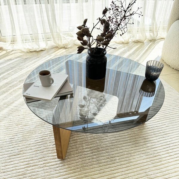 Table basse Mia Ø75 cm - Chêne/verre fumé Table basse Mia Ø75 cm - Chêne/verre fumé