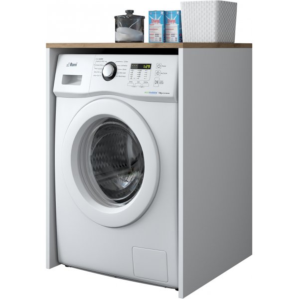 Meuble lave-linge long 3 - Noyer/blanc