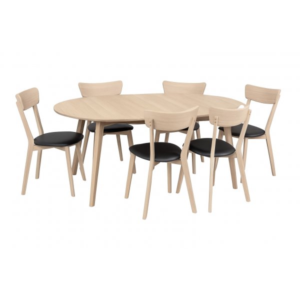 Matgrupp Genova matbord 110-160 cm inkl 6 st Amino stolar - Vitpigmenterad/svart ecolder