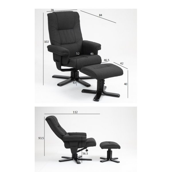 Oslo reclinerftlj med pall - Cortina svart