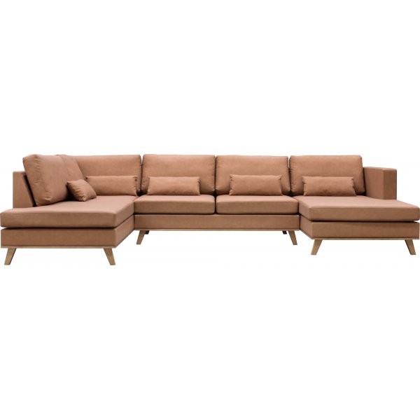 U-soffa med ppet avslut - Cognac