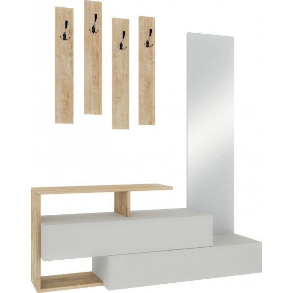 Meuble d\\\'entrée avec cadre - Blanc/chêne Meuble d\\\'entrée avec cadre - Blanc/chêne