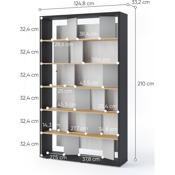 Bibliothèque rétroéclairée Dika - Graphite/chêne/gris mat Bibliothèque rétroéclairée Dika - Graphite/chêne/gris mat