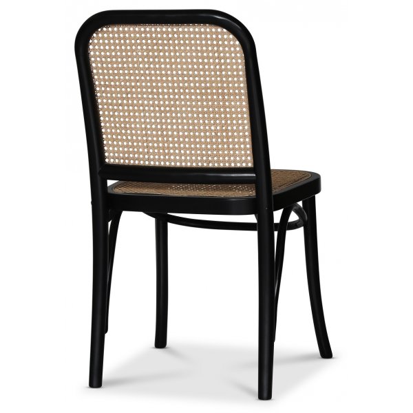 Zwarte stoel met rotan rugleuning en zitting - Tone + Stoel kussen Zwarte stoel met rotan rugleuning en zitting - Tone + Stoel kussen