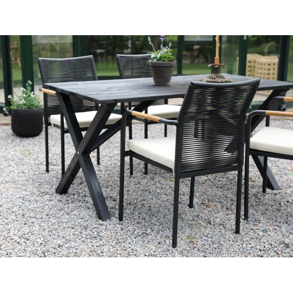 Scottsdale outdoor dining groepseettafel met 4 Skanr frame stoelen - Zwart/Teak/Beige